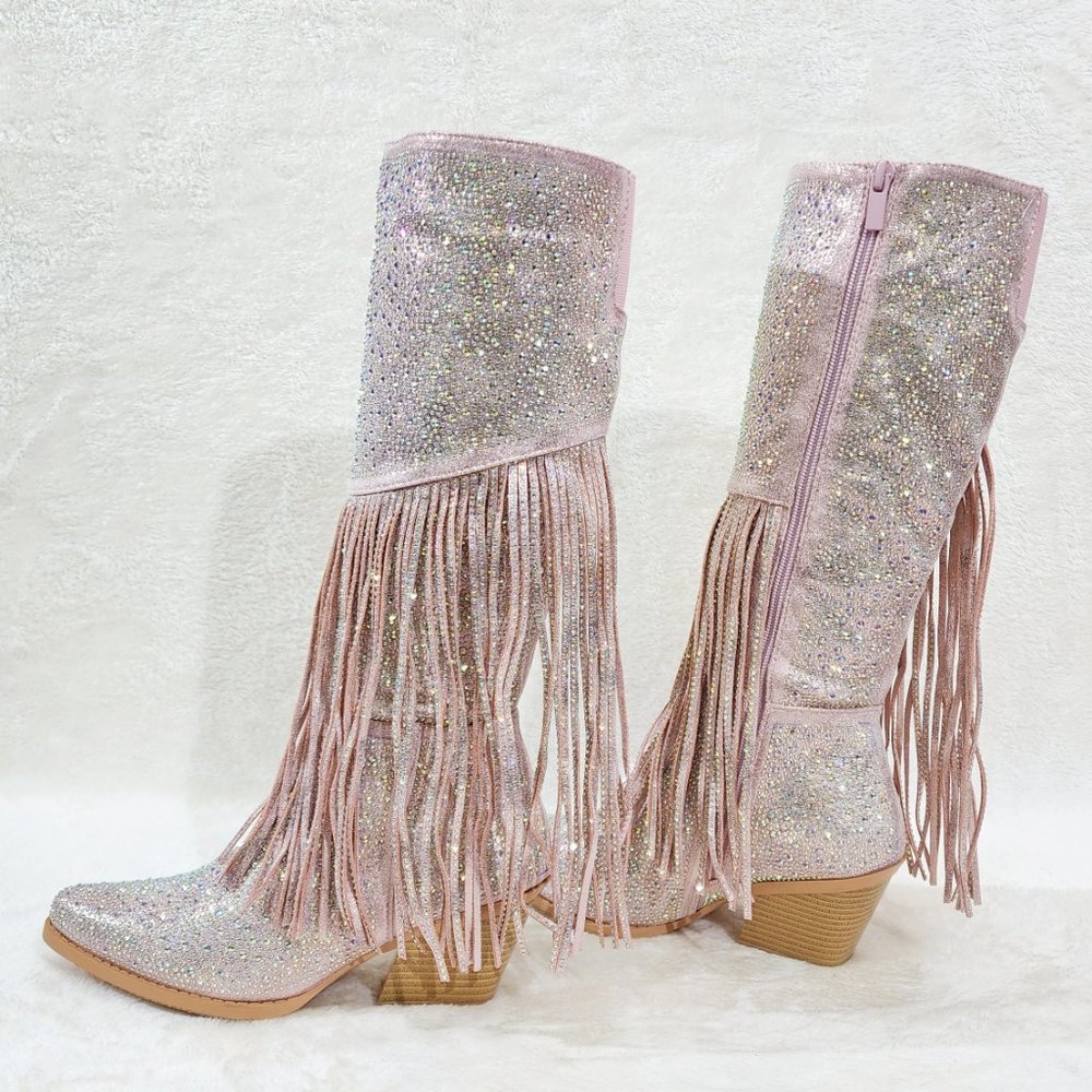 Pink Fringe Heeled Boots with Western Flair